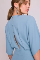 Elegancki kombinezon damski z kopertowym dekoltem niebieski