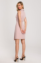 Sukienka żakietowa ołówkowa kopertowa mini bez rękawów pudrowy róż