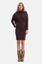 Bawełniana ołówkowa sukienka z dzianiny zbluzowana c.brąz