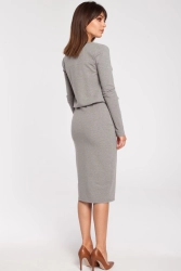 Sukienka bawełniana ołówkowa z wiązaniem w pasie szara