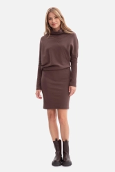 Bawełniana ołówkowa sukienka z dzianiny zbluzowana brąz