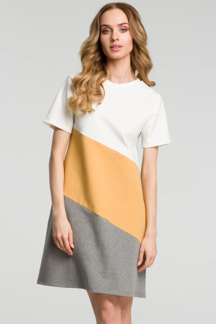 Sukienka trapezowa bawełniana w paski krótki rękaw