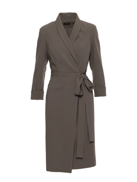 Elegancka sukienka ołówkowa kopertowa z wiązaniem khaki