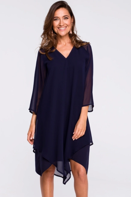 Sukienka wieczorowa oversize szyfonowa asymetryczna granat