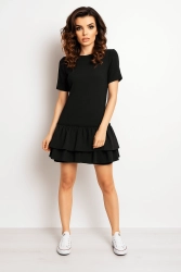 Bawełniana sukienka z falbanami u dołu melanżowy grafit