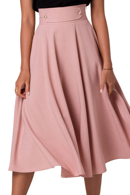 Rozkloszowana spódnica z wysokim stanem i kieszeniami różowa