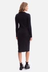 Bawełniana sukienka dzianinowa ołówkowa z dekoltem V czarna