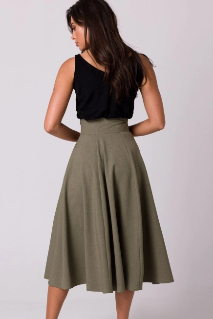 Rozkloszowana spódnica z wysokim stanem i kieszeniami khaki