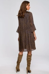 Sukienka rozkloszowana szyfonowa w groszki dekolt V granat