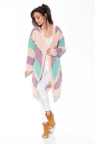 Długi sweter bez zapięcia pastelowy w paski