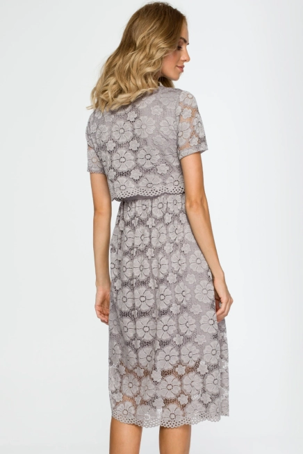 Sukienka koktajlowa na wesele koronkowa rozkloszowana szara