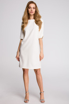 Elegancka sukienka trapezowa midi z dekoltem V z tyłu gładka ecru