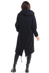 Ciepła długa bluza damska jak parka bawełna premium czarna