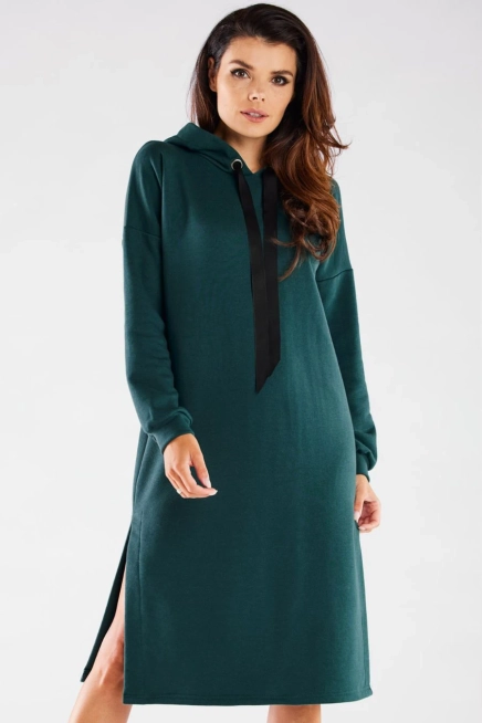 Bluzowa sukienka z kapturem bawełna premium zielona