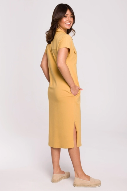 Sukienka koszulowa szmizjerka z kołnierzykiem żółta bawełna