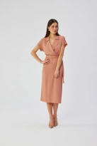 Elegancka sukienka ołówkowa z kołnierzem różana