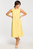 Lniana sukienka trapezowa na lato bez rękawów czarna z guzikami