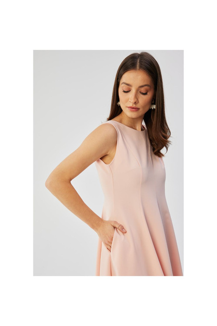Elegancka rozkloszowana sukienka koktajlowa pudrowy róż