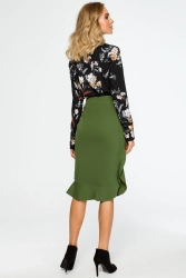 Ołówkowa spódnica na kolano z falbaną elegancka zielona