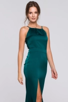 Długa sukienka wieczorowa na wesele błyszcząca halter neck zielona