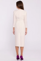 Elegancka sukienka ołówkowa z dekoltem V kremowa