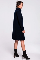 Sukienka bawełniana oversize trapezowa ze stójką granatowa