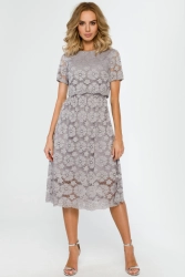 Sukienka koktajlowa na wesele koronkowa rozkloszowana szara