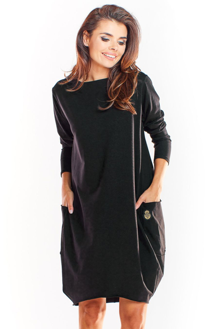 Bawełniana sukienka oversize z długim rękawem czarna