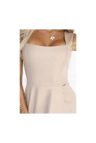 Długa suknia wieczorowa rozkloszowana szampańska z błyskiem