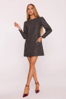 Elegancka sukienka tweedowa trapezowa mini czarna
