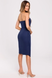 Sukienka koktajlowa ołówkowa asymetryczna gorsetowa granat