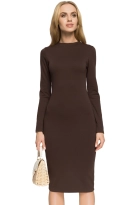 Sukienka dzianinowa ołówkowa dopasowana midi z długim rękawem brązowa