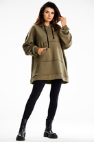 Bluza damska oversize z kapturem bawełna premium khaki