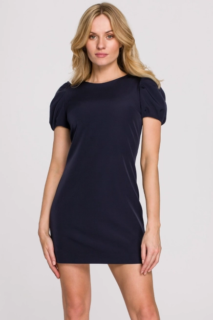 Elegancka sukienka mini krótkie bufiaste rękawy atramentowa