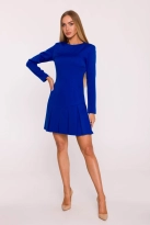 Elegancka krótka sukienka trapezowa z kontrafałdami chabrowa