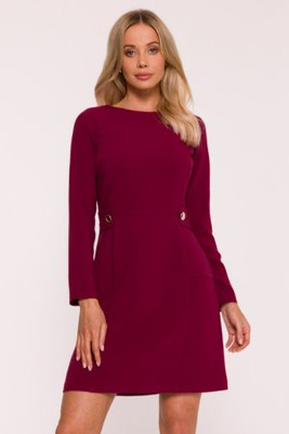 Elegancka sukienka trapezowa z patkami w talii bordowa