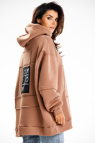 Bluza damska oversize z kapturem bawełna premium beżowa