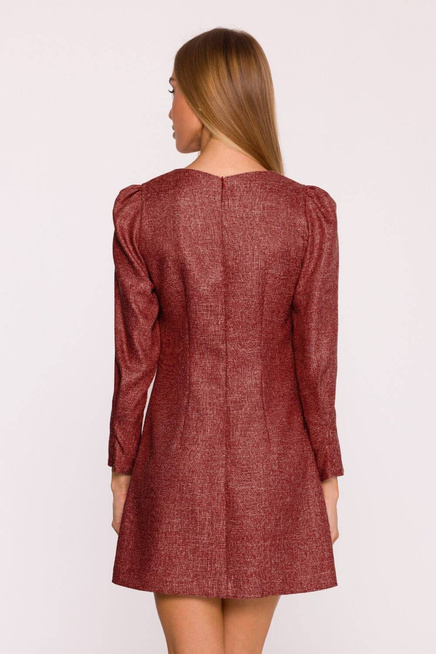 Elegancka sukienka tweedowa trapezowa mini bordowa