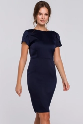 Sukienka wieczorowa satynowa z dekoltem na plecach granatowa