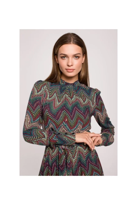 Długa sukienka BOHO z falbankami i długim rękawem zielona