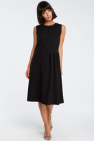 Lniana sukienka trapezowa na lato bez rękawów z marszczeniem czarna