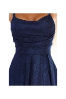 Długa sukienka wieczorowa rozkloszowana na ramiączkach granat