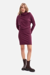 Bawełniana ołówkowa sukienka z dzianiny zbluzowana fiolet