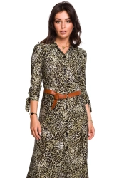 Dłuższa sukienka koszulowa z kołnierzykiem zielona panterka