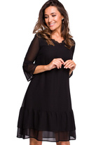 Sukienka rozkloszowana midi z falbankami dekolt V szyfonowa czarna