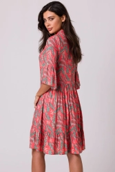 Sukienka rozkloszowana z falbaną z nadrukiem koszulowa
