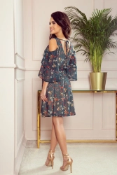 Zwiewna sukienka szyfonowa w kwiaty z wycięciami zielona