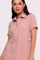 Sukienka koszulowa midi z kołnierzykiem różowa