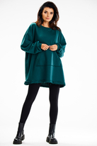 Bluza damska oversize długa z kieszenią kangurka zielona