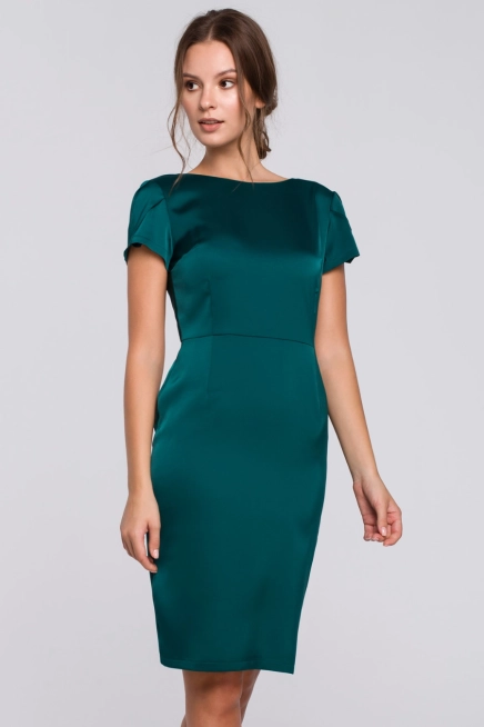 Sukienka wieczorowa satynowa z dekoltem na plecach zielona